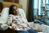 Ghazaleh Naddaf, displaced woman from the southern Lebanese village of Debel with multiple myeloma, receives treatment at AUBMC in Beirut