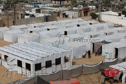 A view of tents set up for displaced Palestinians amid fears of Israeli ground offensive on Rafah, in Khan Younis in the southern Gaza Strip