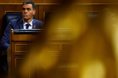 Spanish PM Sanchez attends a vote on a fiscal package extending a windfall tax on banks at Parliament in Madrid