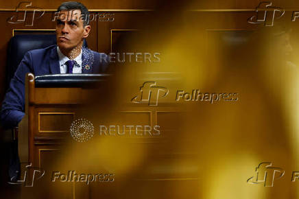 Spanish PM Sanchez attends a vote on a fiscal package extending a windfall tax on banks at Parliament in Madrid