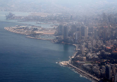 FILE PHOTO: An aerial view from an airplane window shows a general view of the Lebanese capital Beirut