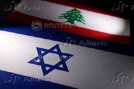 Illustration shows Israeli and Lebanese flags