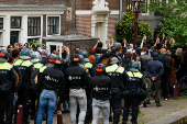 Protest against the ongoing conflict between Israel and the Palestinian Islamist group Hamas, in Amsterdam