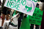 Demonstrators take part in a rally to mark International Safe Abortion Day, in Bogota