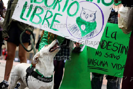 Demonstrators take part in a rally to mark International Safe Abortion Day, in Bogota