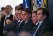 Jair Bolsonaro no Planalto com Maia e Mouro, Alcolumbre e Toffoli