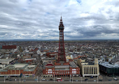 A drone view of Blackpool Tower in Blackpool