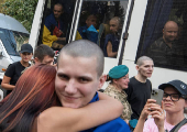 Ukrainian prisoners of war are seen after a swap, amid Russia's attack on Ukraine, at an unknown location in Ukraine