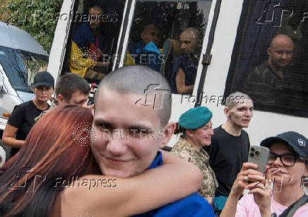 Ukrainian prisoners of war are seen after a swap, amid Russia's attack on Ukraine, at an unknown location in Ukraine