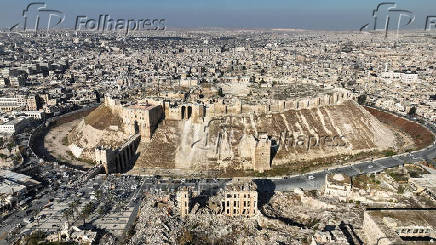 A drone view shows Aleppo's ancient citadel