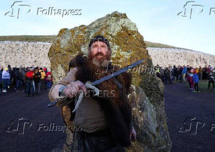 Winter solstice at 5000-year-old stone age tomb of Newgrange in Ireland