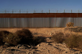 View of the wall on the United States and Mexico border in Mexicali