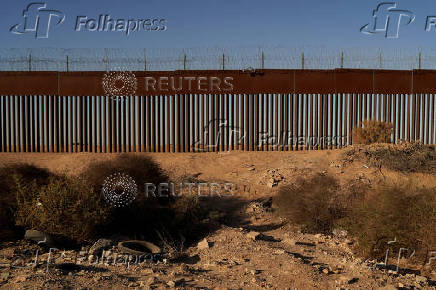 View of the wall on the United States and Mexico border in Mexicali