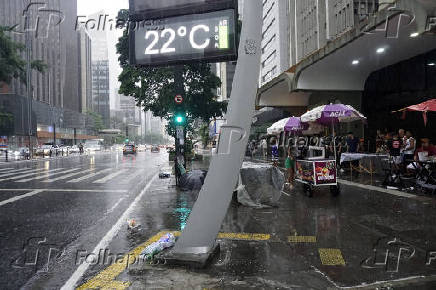 Pedestres enfrentam chuva na Avenida Paulsita, em So Paulo (SP)