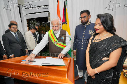 Indian Prime Minister Narendra Modi arrives to Guyana to participate in the 2nd CARICOM-India Summit, in Georgetown