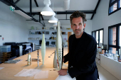 Olympic cauldron and torch designer Mathieu Lehanneur at his workshop near Prais