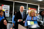 U.S. President Joe Biden and First Lady Jill Biden pick up an order from a Waffle House, in Marietta