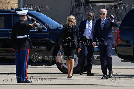 U.S. President Joe Biden boards Marine One as he departs for Washington from the Delaware Air National Guard Base in New Castle