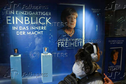 Hardback copies of former German Chancellor Merkel's autobiography 