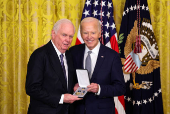 U.S President Biden gives the Presidential Citizens Medal, one of the country's highest civilian honors, during a ceremony at the White House in Washington