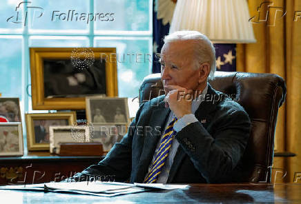 U.S. President Joe Biden attends a briefing on the federal response to the wildfires across Los Angeles