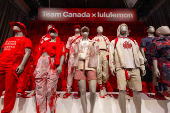 Lululemon Athletica's Team Canada uniforms for the Paris 2024 Olympics are displayed on mannequins, in Toronto