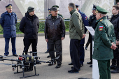 Russian Defence Minister Sergei Shoigu inspects drones in the Moscow military district
