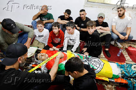 Funeral for Palestinian Khaled Orouq,16, who was killed in an Israeli raid, in Jenin