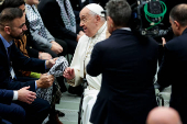 Pope Francis holds an audience with donors of the St. Peter's Square Christmas tree and Nativity scene, at the Vatican