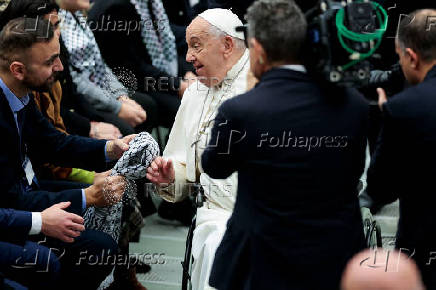 Pope Francis holds an audience with donors of the St. Peter's Square Christmas tree and Nativity scene, at the Vatican