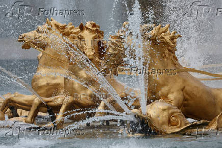 A view of Apollo's Chariot fountain after renovation in the park of the Chateau de Versailles