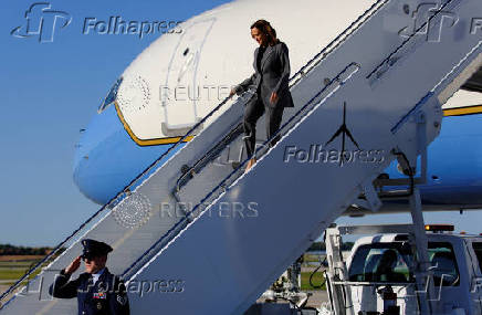 Democratic presidential nominee and U.S. Vice President Kamala Harris attends a campaign event in Madison