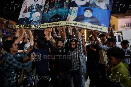 Kashmiri Shia Muslims protest against Israel following the killing of Hezbollah leader Nasrallah in an Israeli airstrike in Beirut, in Srinagar