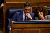 Spanish PM Sanchez attends a vote on a fiscal package extending a windfall tax on banks at Parliament in Madrid