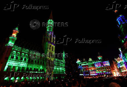 Brussels' Grand Place is illuminated during a light show as part of the Christmas 