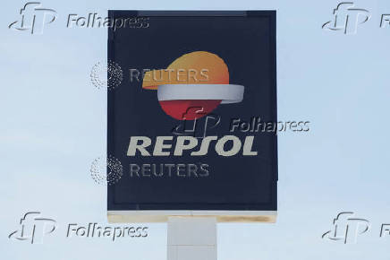 The logo of Repsol is seen near a fuel station in Malaga