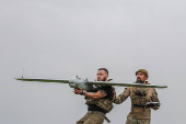 Ukrainian serviceman launch a reconnaissance UAV in a front line in Donetsk region