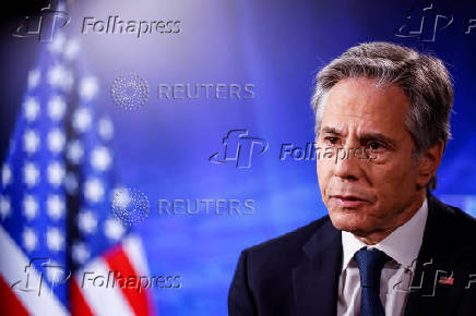 U.S. Secretary of State Antony Blinken attends an interview, in Brussels