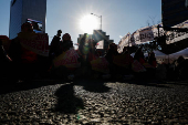 Labour union workers from the Korean Confederation of Trade Unions (KCTU) rally, in Seoul