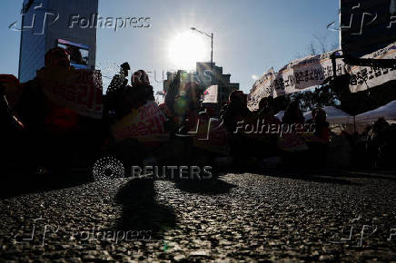 Labour union workers from the Korean Confederation of Trade Unions (KCTU) rally, in Seoul