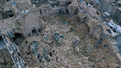 A drone view shows the remains of the Great Omari Mosque which was destroyed in an Israeli strike during the war, amid a ceasefire between Israel and Hamas, in Gaza City