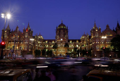 The Chhatrapati Shivaji Maharaj Terminus (CSMT) is pictured, before lights were turned off for Earth Hour in Mumbai