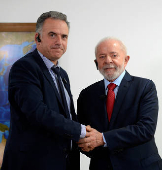 Brazil's President Luiz Inacio Lula da Silva receives Uruguay's President-elect, Yamandu Orsi, in Brasilia