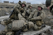 Ukrainian servicemen attend a training near the town of Siversk