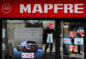 The logo of Spain's insurance company Mapfre is seen outside one of its offices, in Ronda