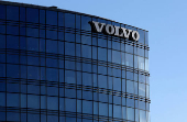 FILE PHOTO: A Volvo logo is pictured in Brussels