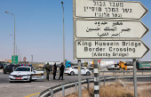 Israeli police patrol the area near Allenby Bridge Crossing between the West Bank and Jordan following a shooting incident at the crossing in the Israeli-occupied West Bank