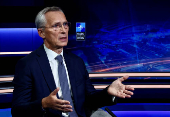 NATO Secretary General Stoltenberg during an interview with Reuters in Brussels