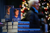 Hardback copies of former German Chancellor Merkel's autobiography 