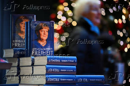 Hardback copies of former German Chancellor Merkel's autobiography 